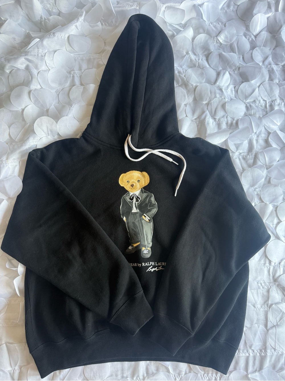 Ralph Lauren Black Hoodie with Teddy Bear Graphic